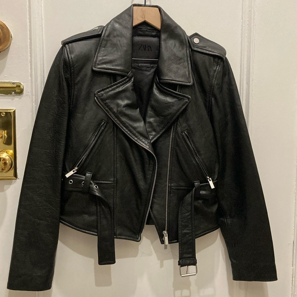 Zara sheep leather moto jacket size M